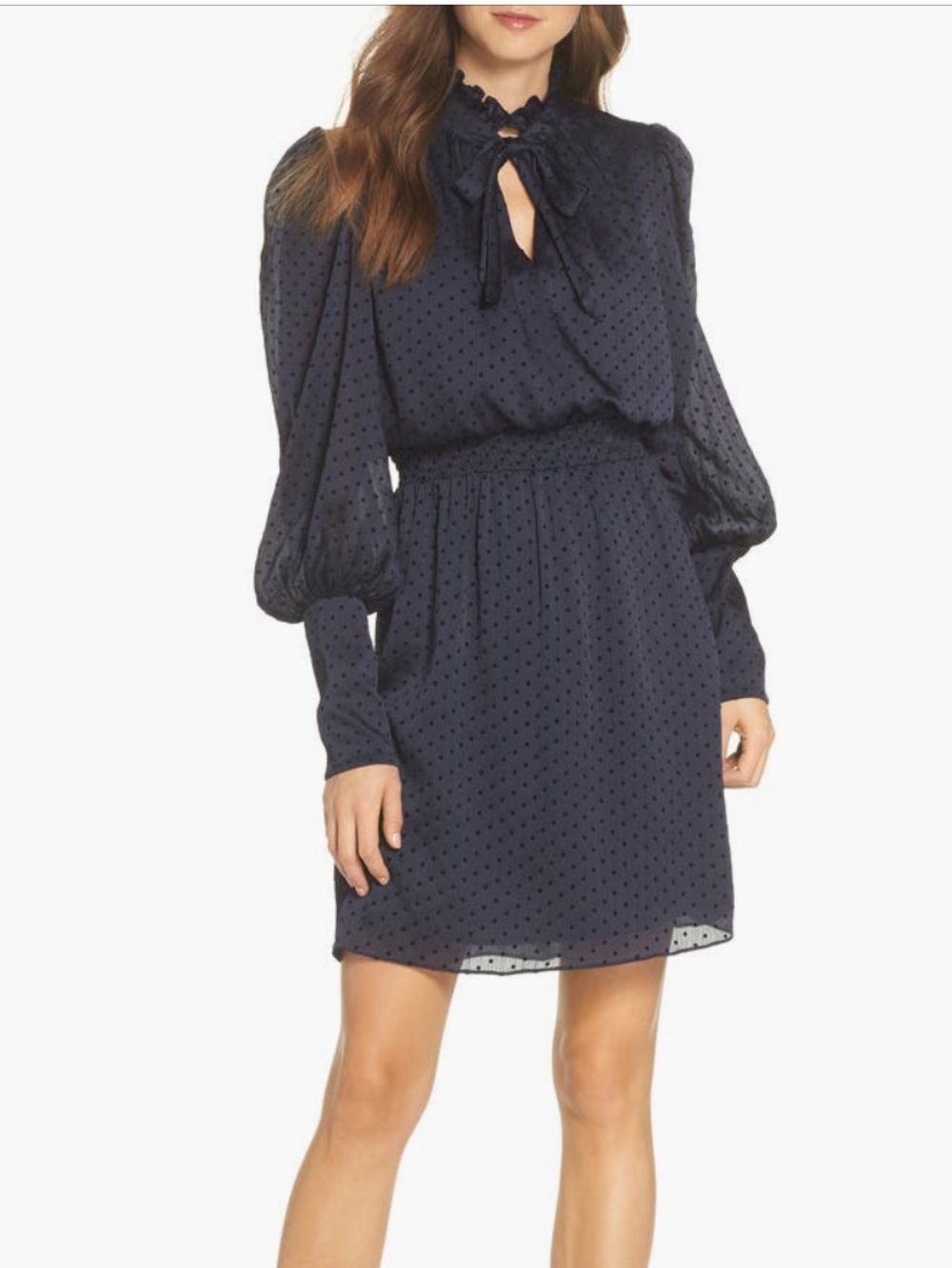 Julia Jordan Navy Blue Swiss Dot Chiffon Dress – Size 2
